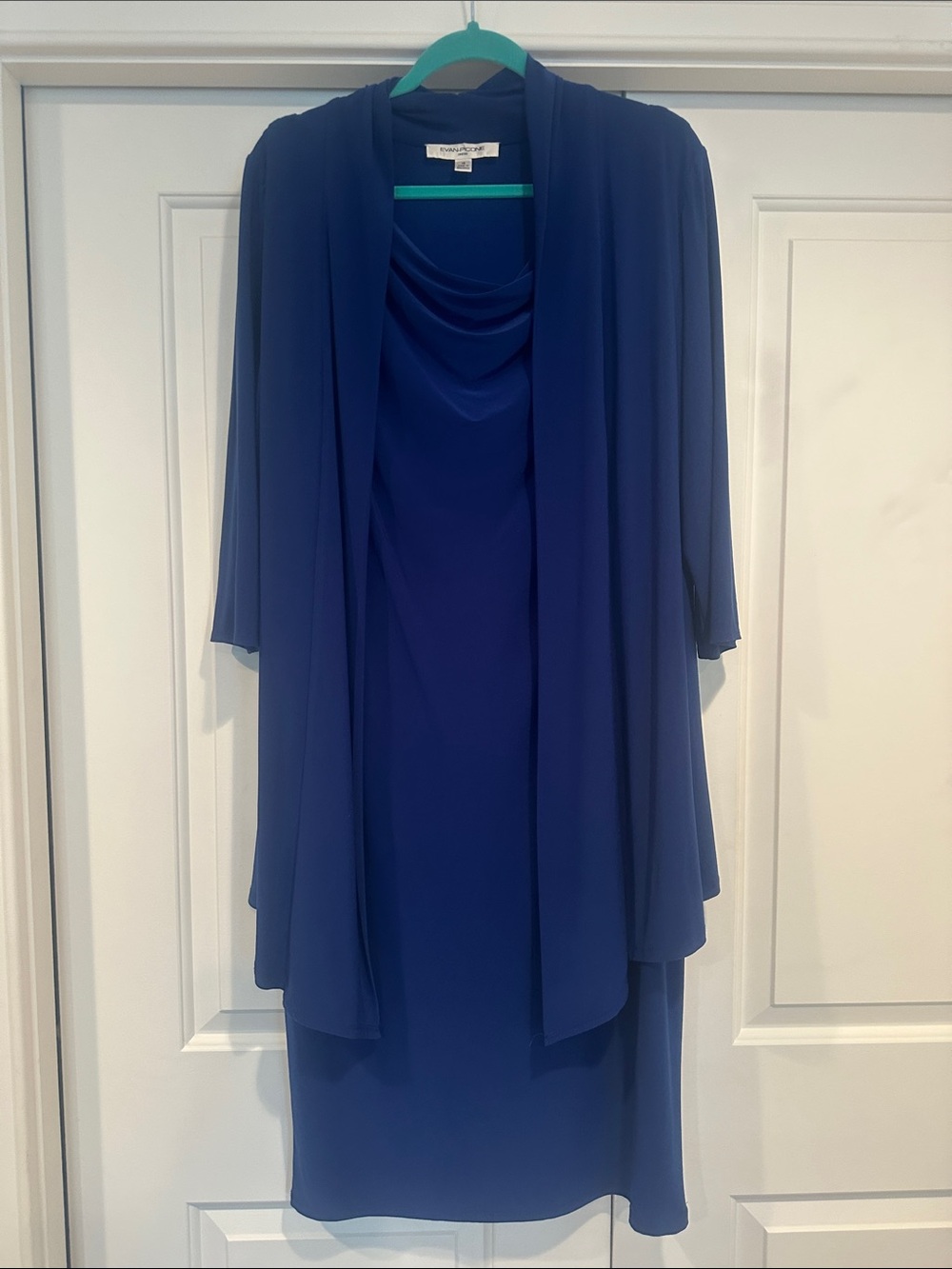 Evan Picone Royal Blue Long Sleeve Dress with Draped Jacket